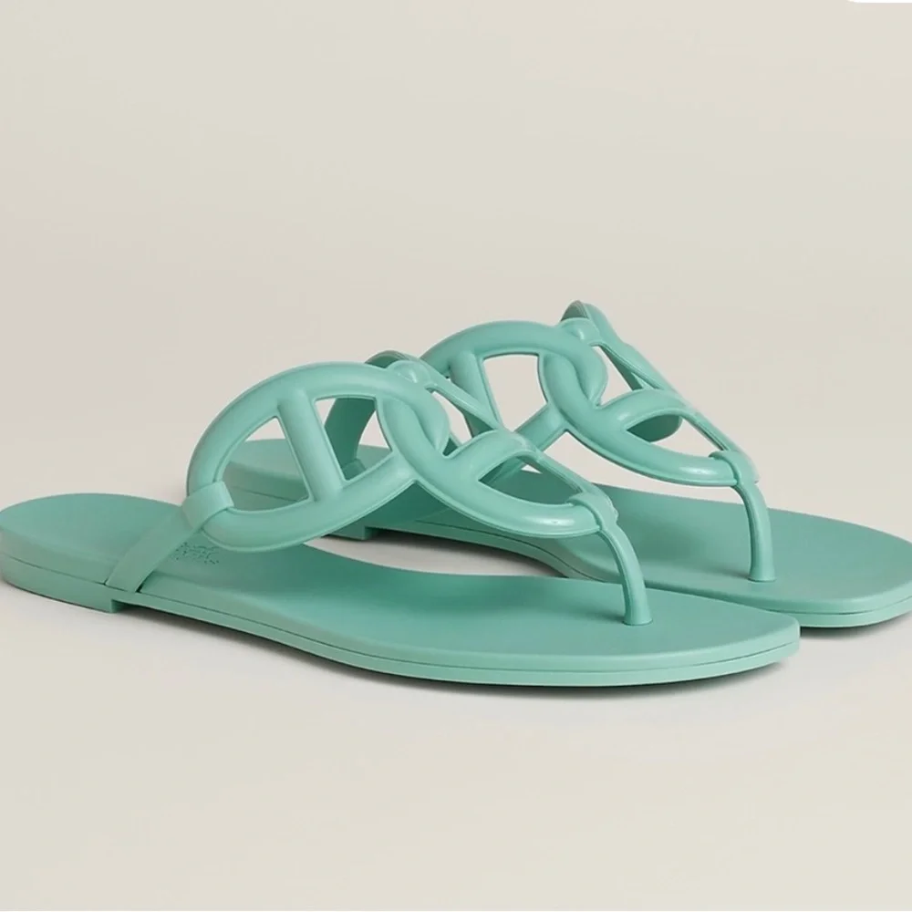 Hermès Egerie Sandals In Mint Green Rubber Size 7 - Picture 4 of 9